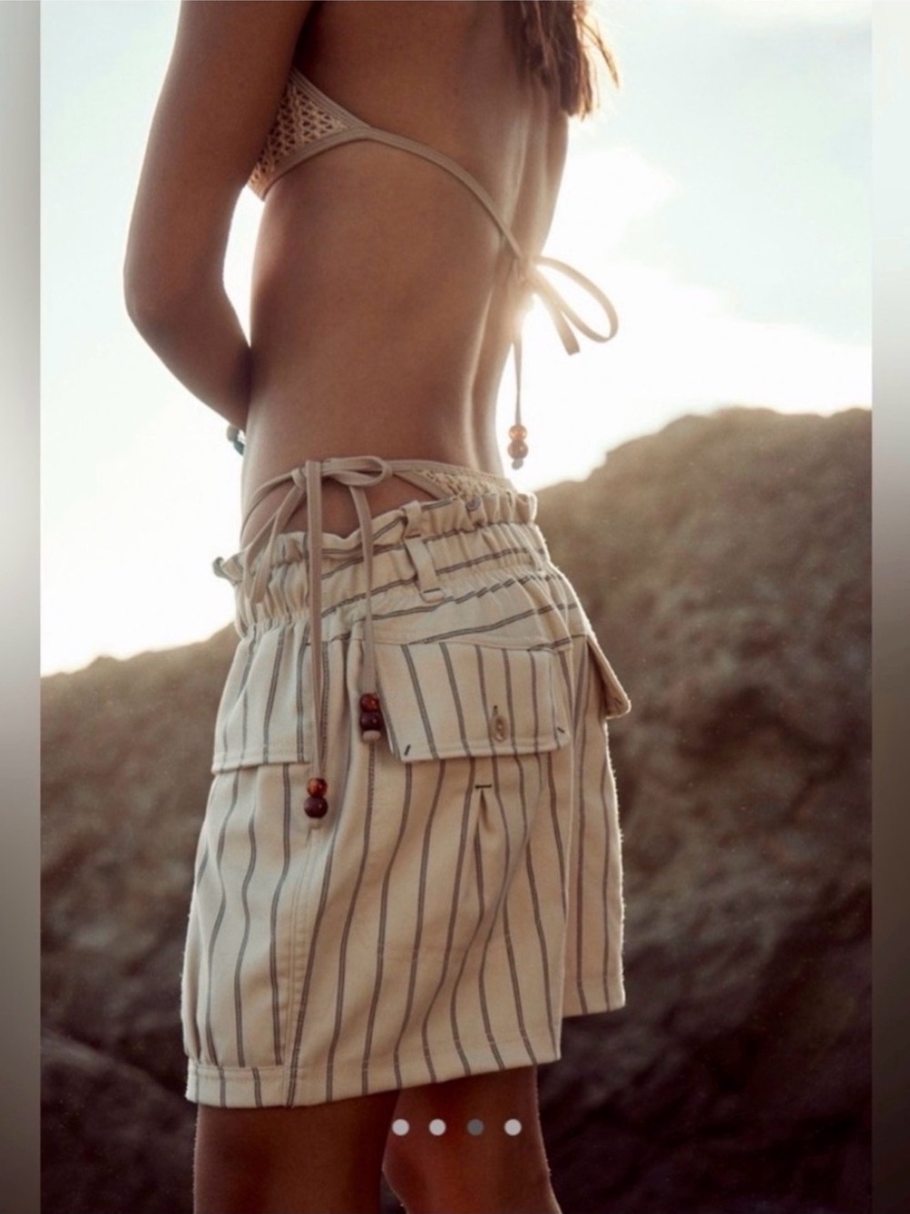 Free People Harriet O Balloon Style Beige Shorts with Black Pinstripes - Picture 3 of 9